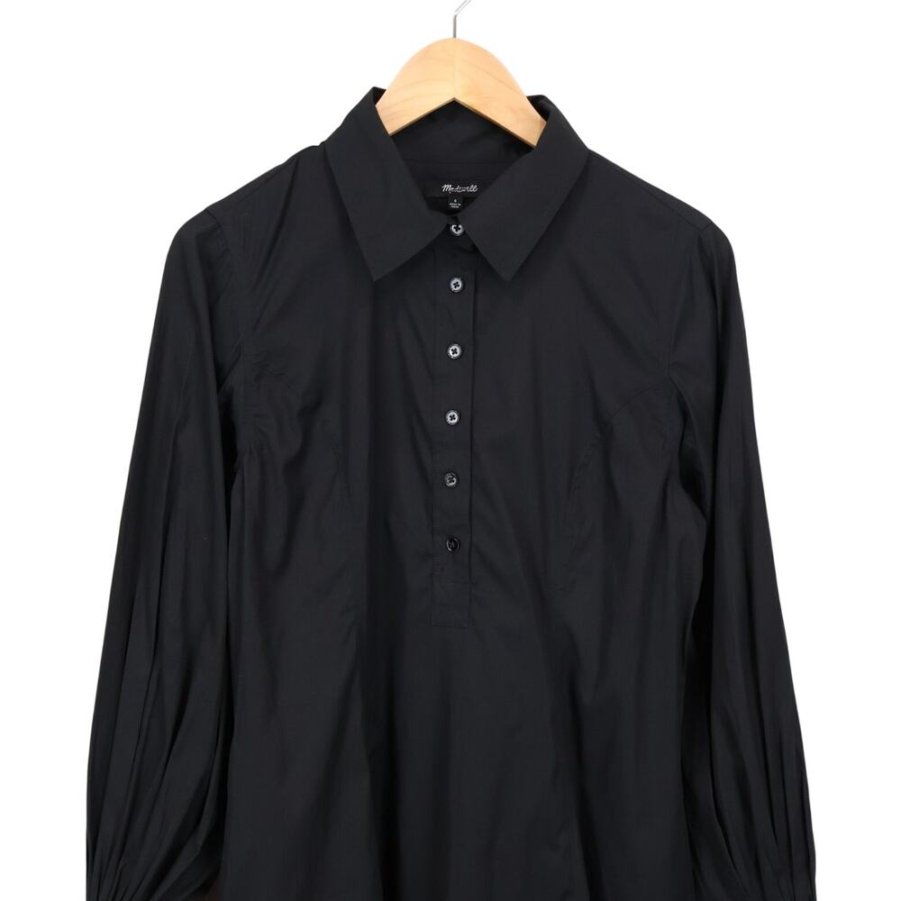 NWT Madewell Seamed Long-Sleeve Mini Shirtdress In Poplin Jet Black Size 6 - Picture 5 of 9